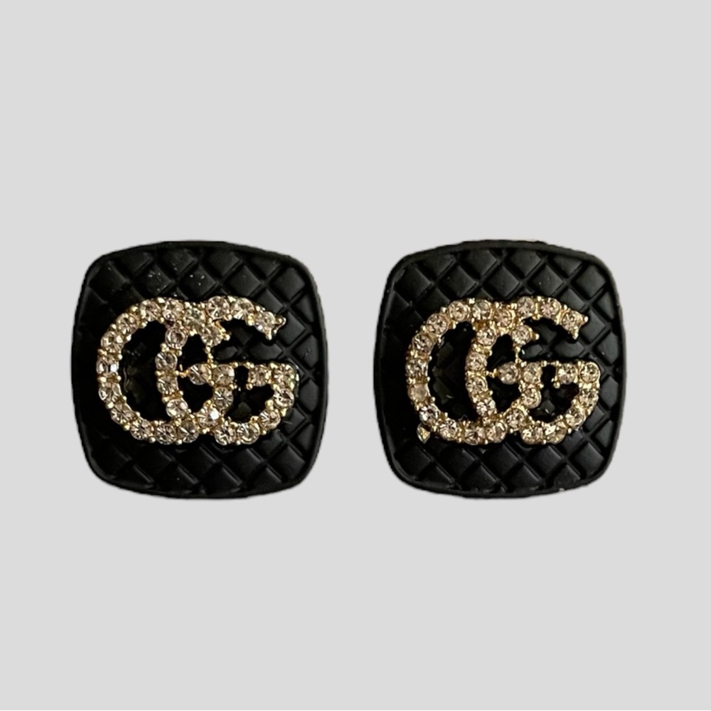 Black Quilted Initials GG Earrings